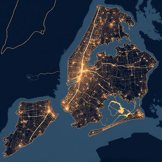 Stylized coverage map of New York City and Brooklyn